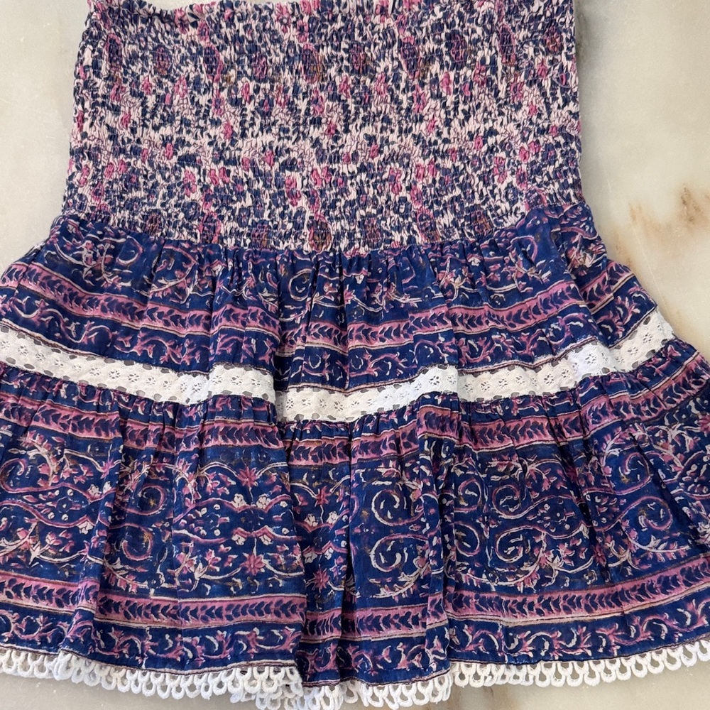 Bell by Alicia Bell women’s Smocked Navy and Pink Floral Tiered Mini Skirt XS